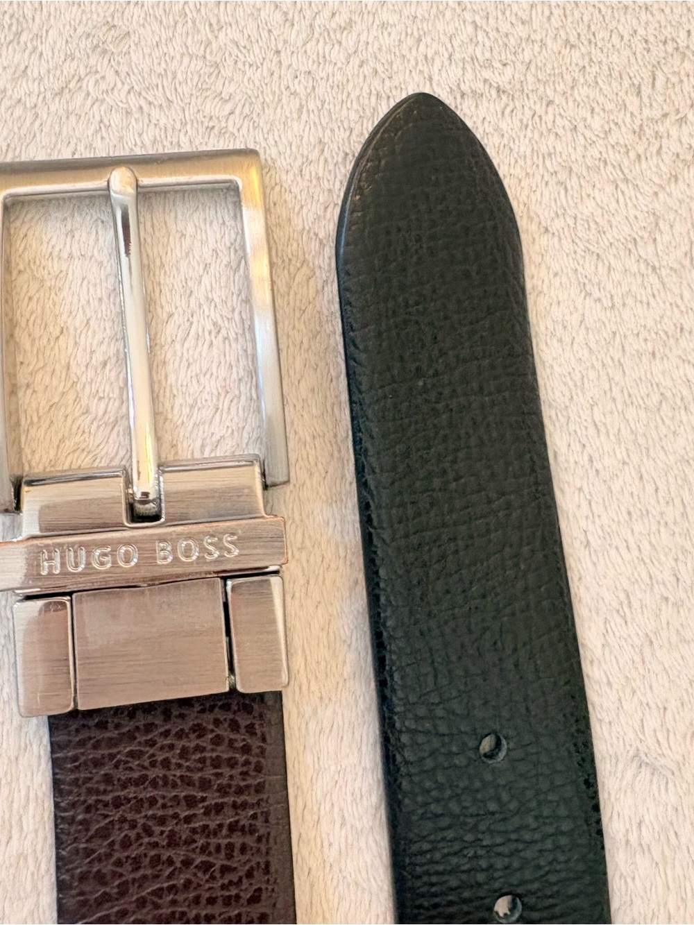 Hugo Boss Reversible Leather Belt Black / Brown Silver Buckle Sz 34